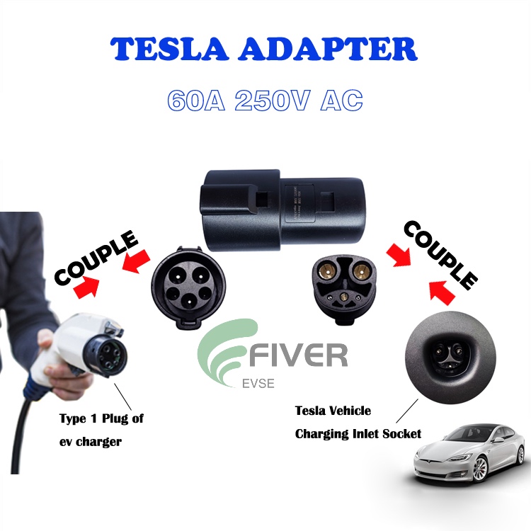 SAE J1772 to Tesla EV Charging Adapter, 60A & 250V Quick AC