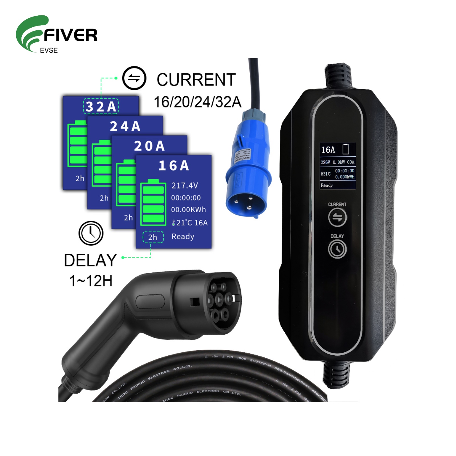 CEE to Type 2 plug EV Charging Cable, Electric Vehicle Charger. 5