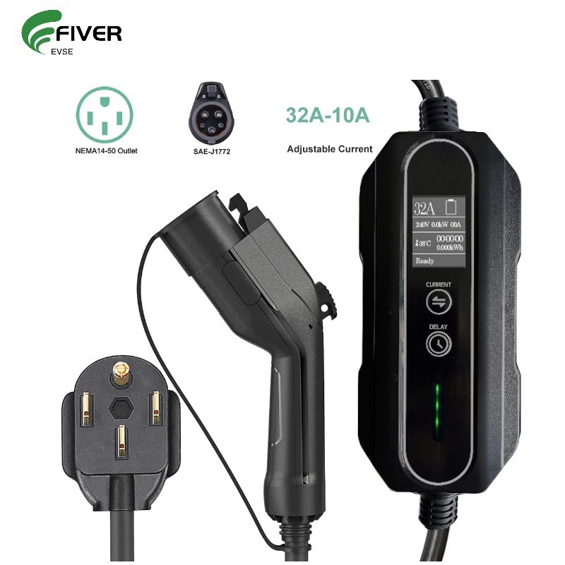 240V 32A Current Adjustable Schedule Charging Level 2 Portable EV Charger Type 1  with NEMA14-50 Plug
