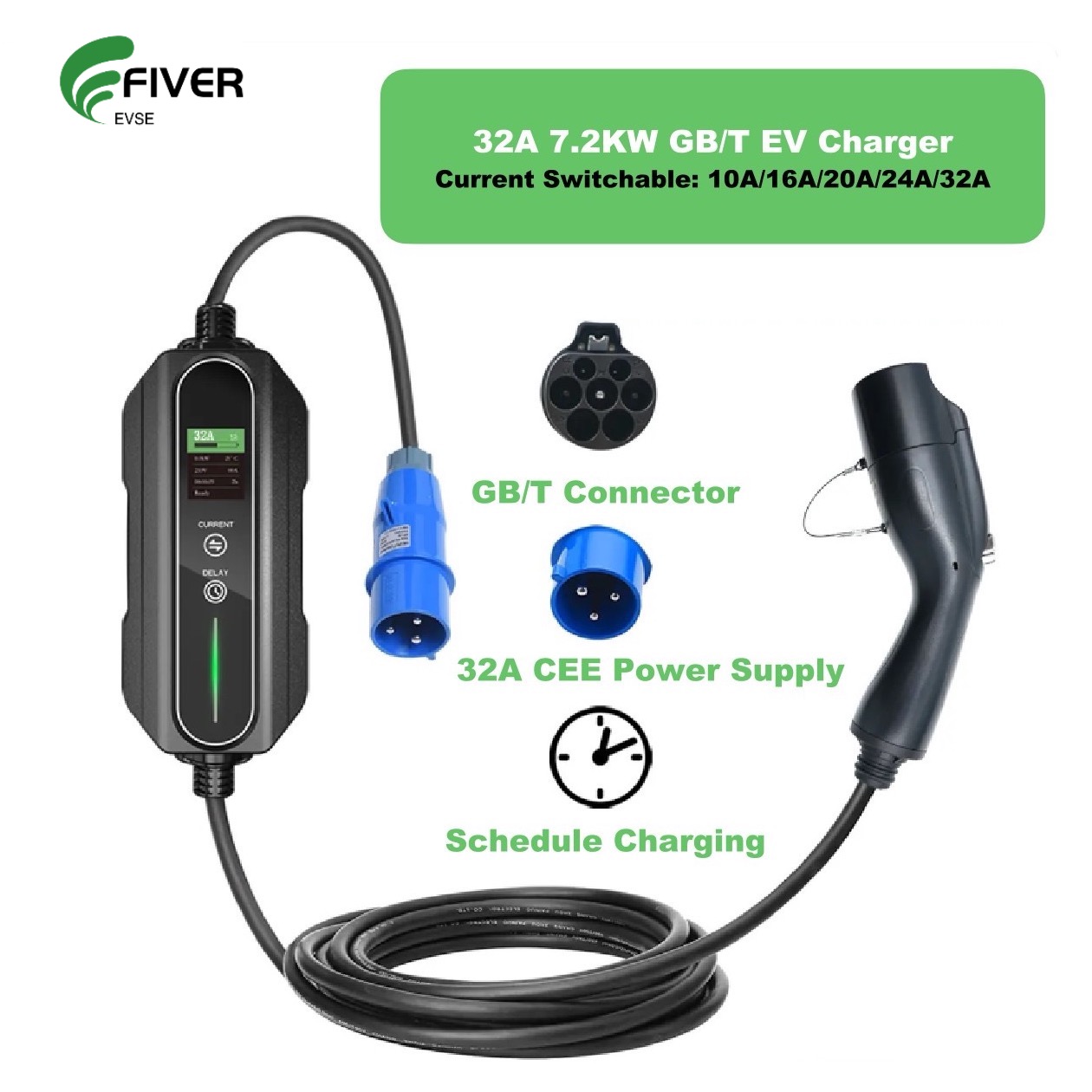 32A EV Charging Cable 7KW GBT Portable Charger for EV with CEE Power Supply Plug