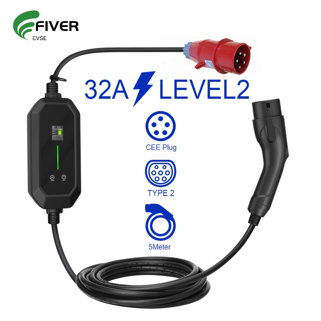 3Phase 32A Level 2 Portable EV Charger with Type 2 Connector
